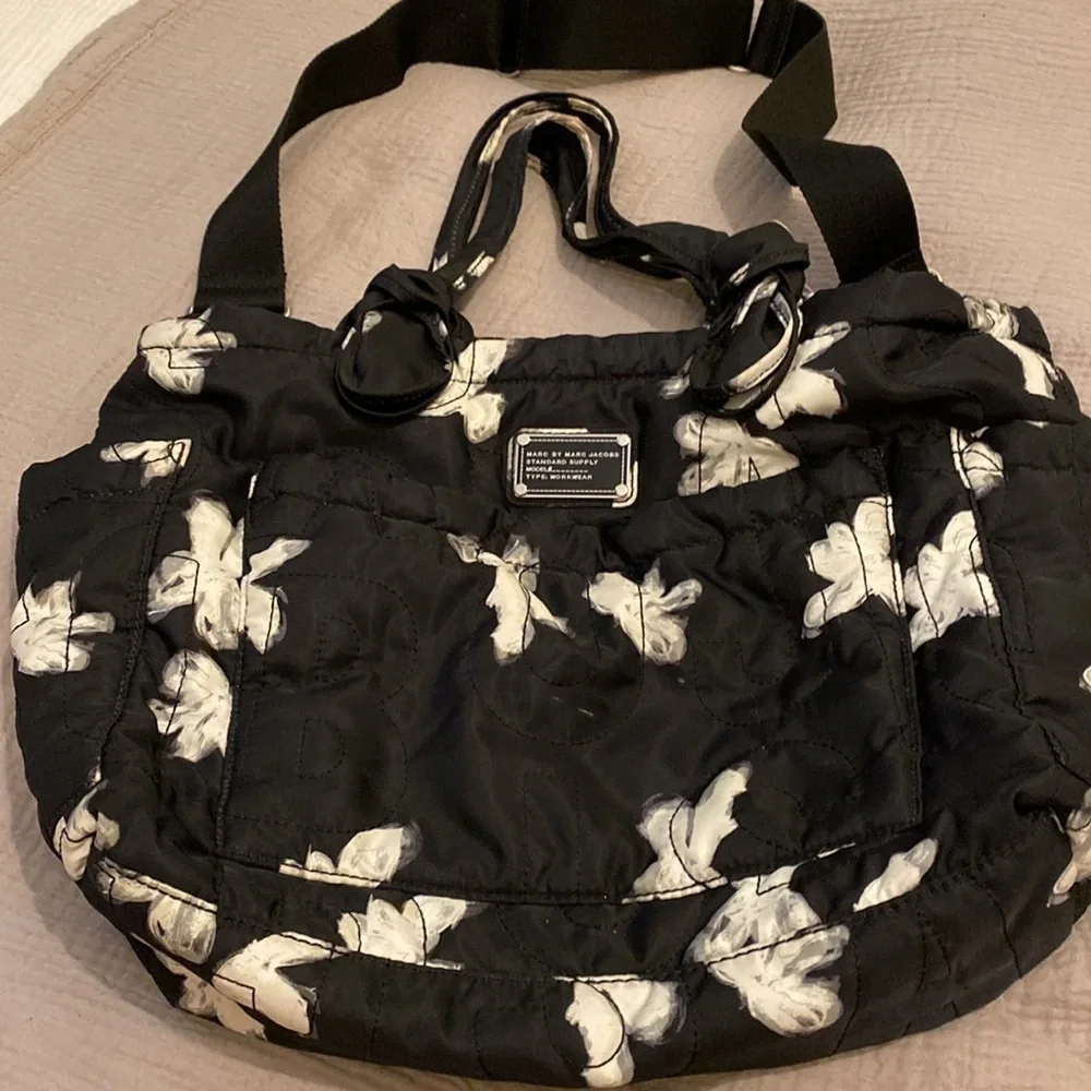 Marc by Marc Jacobs Pretty Nylon Painted Flower Diaper Bag Black - White…